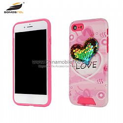 Wholesale 2 in 1 funda with decorated 3D hybrid sequin