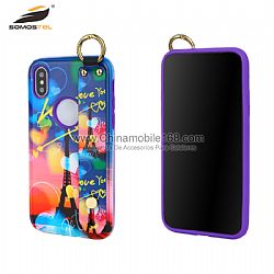 Colorful relief pattern 2 in 1 back cover protector with telescopic hand rope