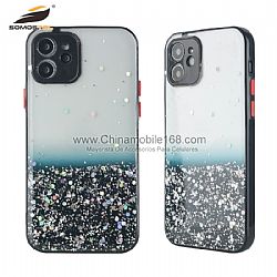 Hot sale transparent protector case with epoxy glitter design for iPhone12mini