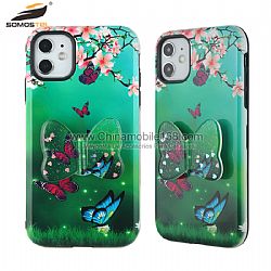 For iPhone12/X/XR Invisible bracket Varnish drawing with butterfly Epoxy Bracket phone case