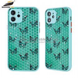 For iPhone TPU+Arcylic diamond grain Protector Phone Case with butterfly pattern