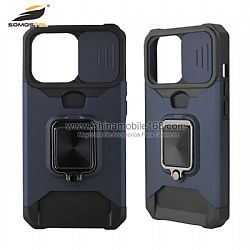 Anti-Shock TPU + PC Sliding Lens Protection Case With Support Ring