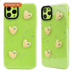 PC+silicone 2 in 1  3D heart pattern design decoration phone case