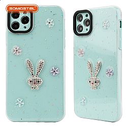 PC+silicone 2 in 1 Epoxy rabbit decoration design shockproof phone case