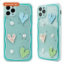 wholesale PC+silicone 2 in 1 heart decoration design phone case