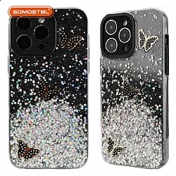 2 in 1 butterflies decoration design Epoxy Anti-fall mobile phone case