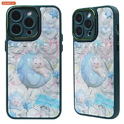 Precise hole  2 in 1 with 3D Heart Pattern Design TPU+PC+PU Electroplated Craft phone case