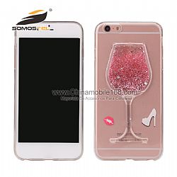 Dynamic Liquid Quicksand 3D Red Wine Glass with Stand Phone Case For iPhone 6