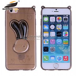 Long Neck Strap Hang Rope Design TPU Transparent Rabbit TPU Bracket Cover Case for iPhone