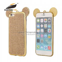 Hot selling  3D Mouse Ear Soft TPU  Plating case With Rhinestone phone case for iPhone 6S