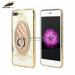 Soft TPU Diamond  Plating With Ring Back Cover Phone Cases For iPhone 7 Plus