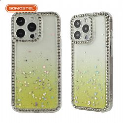 Transparent Gradient Color  Phone Case with Diamond Decroration Edges
