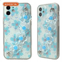 Double-Sided Flat IMD Electroplating Painted TPU Phone Case with flower Bracelet