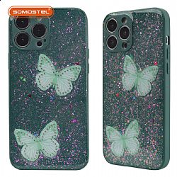 Straight Edge Epoxy Butterfly  Decoration TPU+PC Phone Case