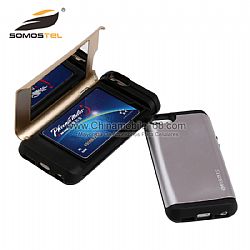 2 in 1 PC+TPU mirror flip phone case wallet case cover for iphone/samsung with stand
