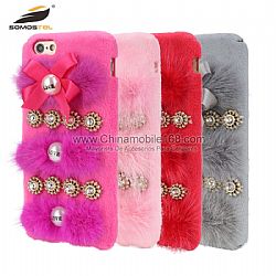 For LG/OPPO/IPHONE case rabbit fluff phone case with diamond protector case