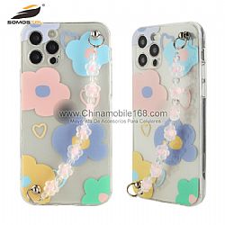 Double-sided plane IMDphone case with flower-shaped chain