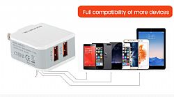 Gran venta cargador rápido de adaptador de viaje con USB dual blanco para iOS / Android