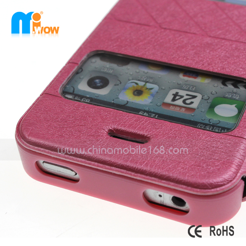 High quality PC+PU mobile phone flip case for Iphone 4