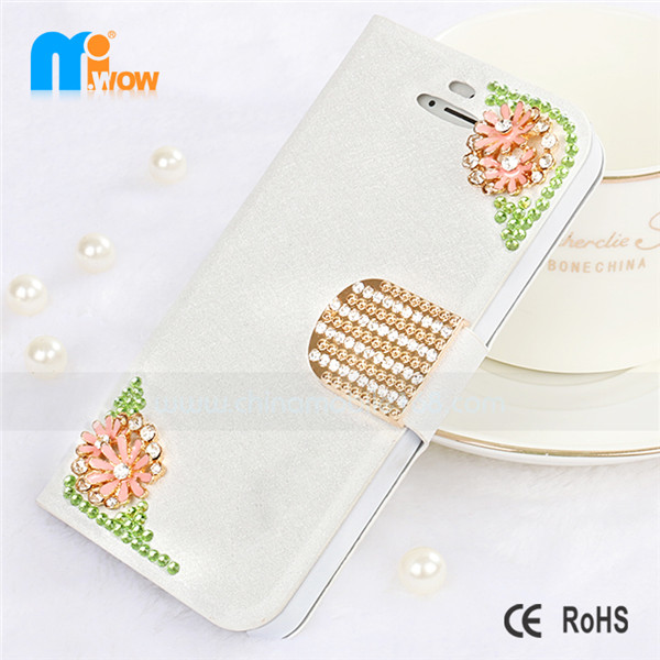 iphone 4G/4S/5G flower diamond flip leather case