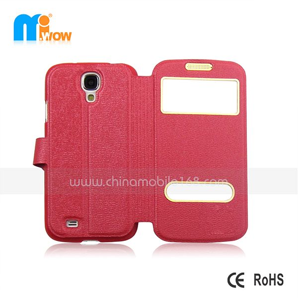 PC+PU Flip Cover with double Window protect case for SamsungS4 I9500