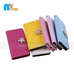 Smooth Bright Skin Card Wallet Leathe Diamond Encrusted Flower Button Flip Phone Case for iPhone 6
