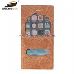 Flip Stand Folio Leather Cover Case for iPhone 6 with Window Snakeskin Pattern