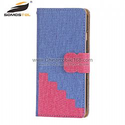 Canvas Folio Flip Stand Stitching Leather Case with Card Holder