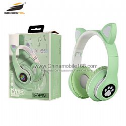 Auriculares inalámbrico V5.0 con orejas de gato plegable con micrófono LED luz
