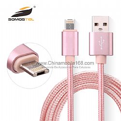 2 in 1 Braided Charging Data Sync Cable For Android & Iphone pink