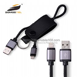 Wholesale USB Cables Charge leather keychain data cable for iPhone Andriod black