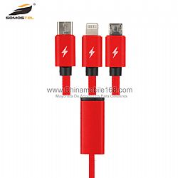3 in 1 tough nylon braided sync data cable for mobile charging