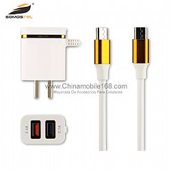Wholesale 2.1A Dual USB Travel Charger with Cable