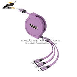 Cable de carga rápido retráctil múltiple de 2.4 A para IP/Tipo-C/Micro-USB