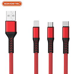 2.4A Aluminum alloy Weaving Fast Charging Flat Cable Data USB Cable For IPH/Type-C/Micro Interface