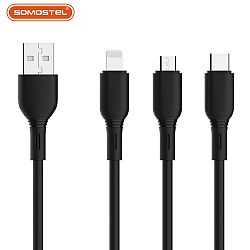 Dual Color 2.4A In Mold PVC Fast Charging Data USB Cable For IPH/Type-C/Micro Interface