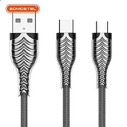 Fishbone Pattern Zinc Alloy Connector Braided Charging Data Cable