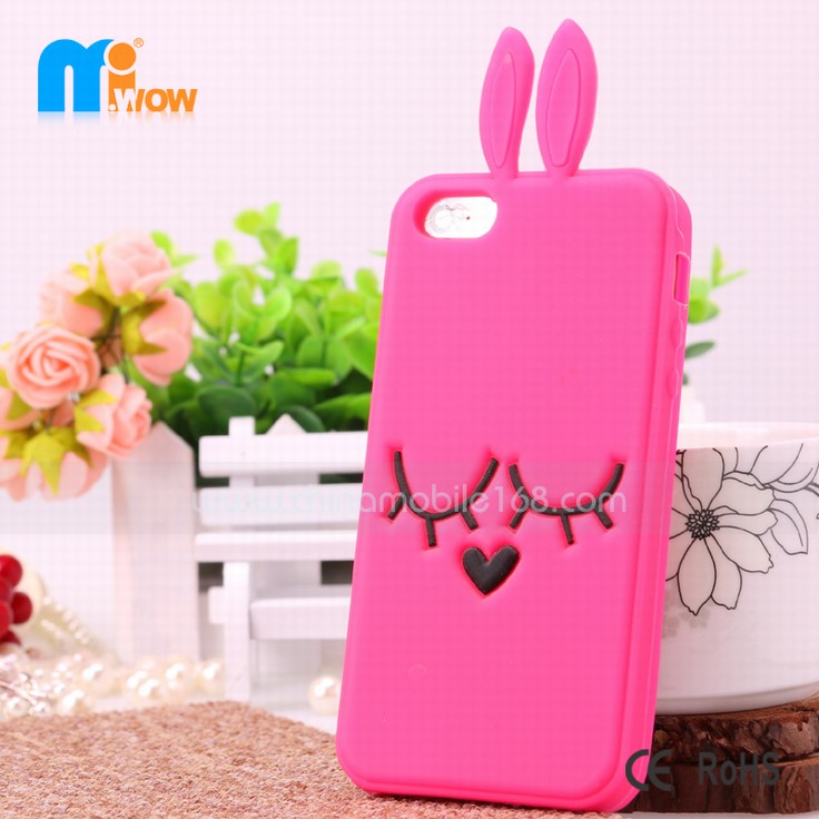 iphone 5S 3D pink rabbit silicone case cell phone covers