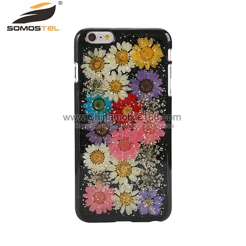Handmade pressed colorful flowers phone case