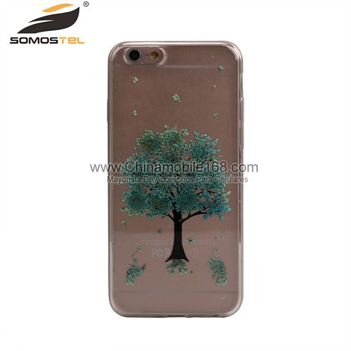 Green tree real pressed flowers phone case