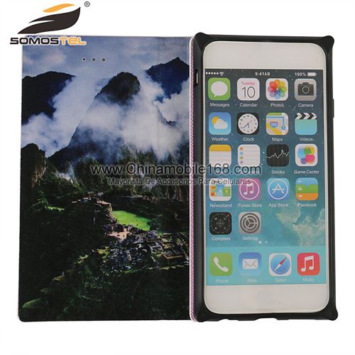Landscape drawing double-sided leather cell phone case
