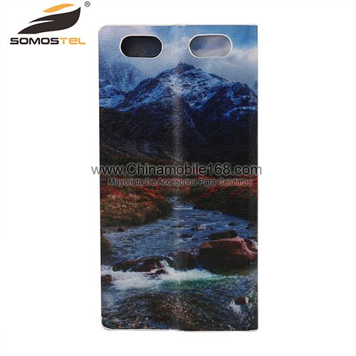 Landscape drawing double-sided leather cell phone case