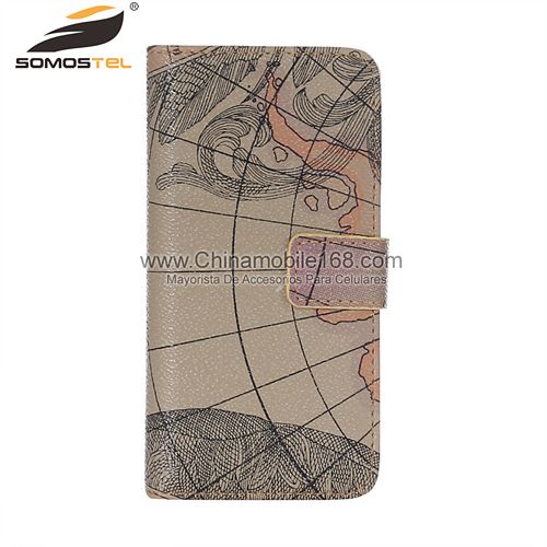 map pattern flip stand cell phone leather case