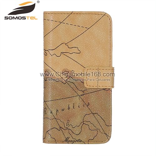 map pattern flip stand cell phone leather case